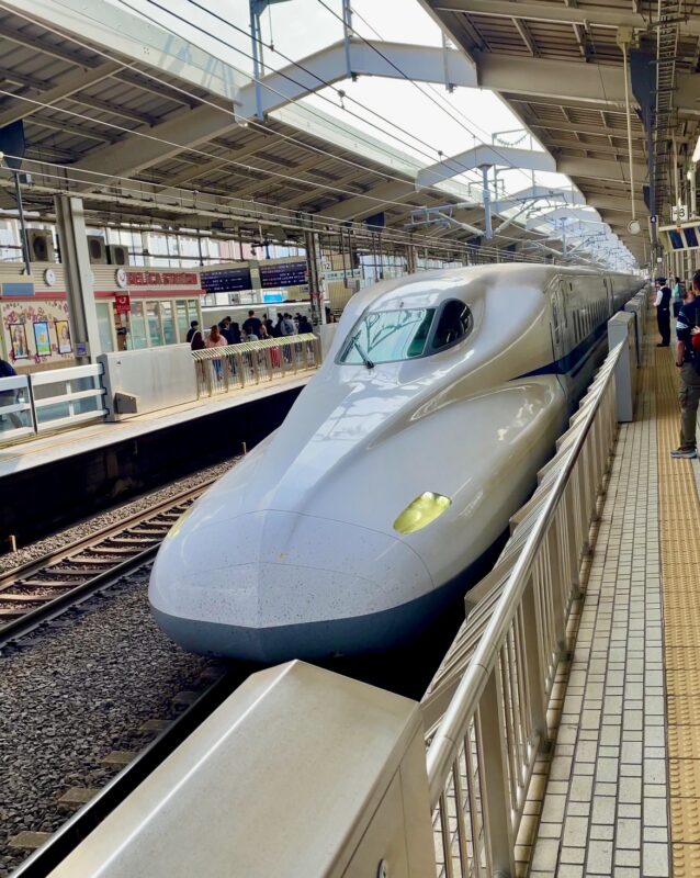 Bullet train in Tokyo coming into the station.