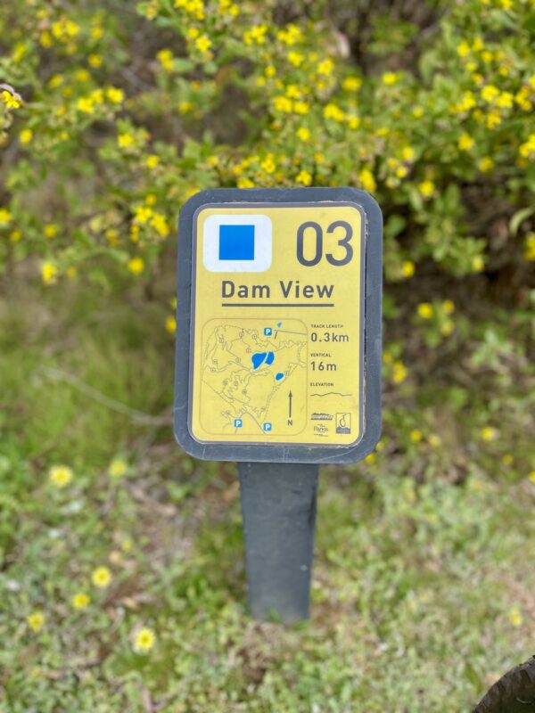 Clear yellow signage to identify trail rating, number and map at You Yangs mtb park.