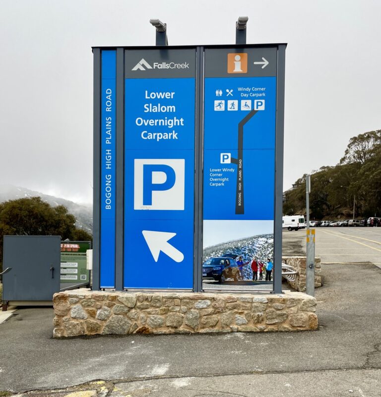 Car parking sign at Falls Creek Ski resort 