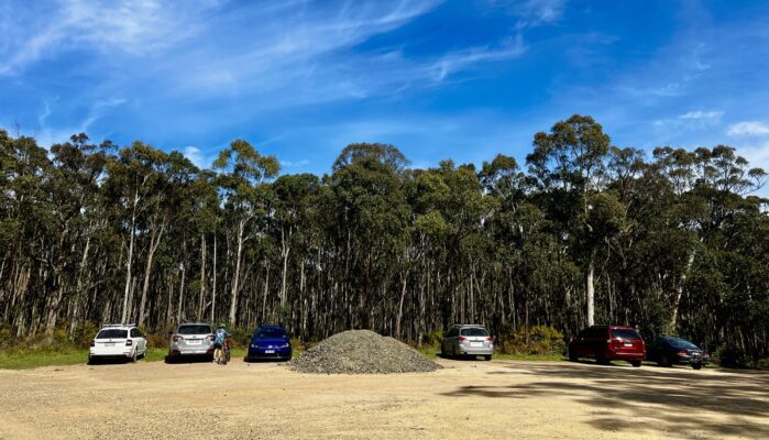 Open area carpark at the trailhead of the Woodend mtb trails