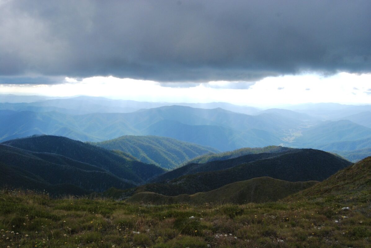 View of the alpine valley from the summit of Mt Feathertop