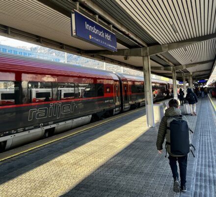 Passengers on the platform of Innsbruck main train station