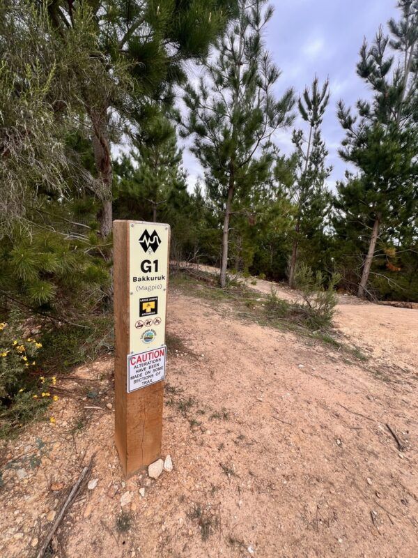 Trail signage at the strat of the trail at Creswick mtb park
